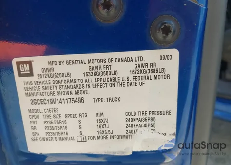 2004 Chevrolet Silverado 1500 Ls from USA, damaged, VIN 2GCEC19V141175496